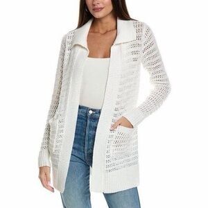 CAbi Open Stitch Cardigan Style #6237 White Collared Knit Sweater Size Small